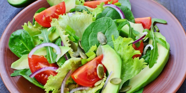 Tomatoes, avocados, arugula and baby spinach