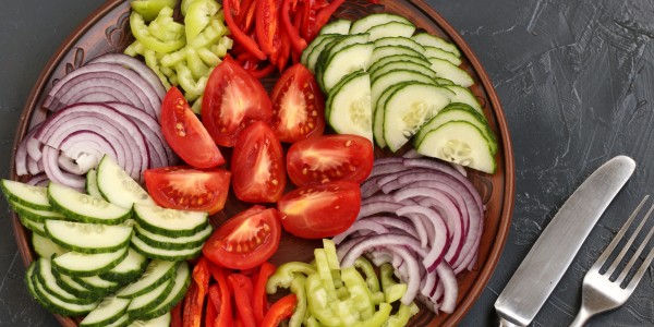 Tomatoes, cucumbers, onion and green pepper