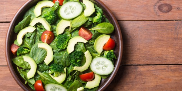 Avocado, cucumbers, cherry tomatoes, broccoli and spinach