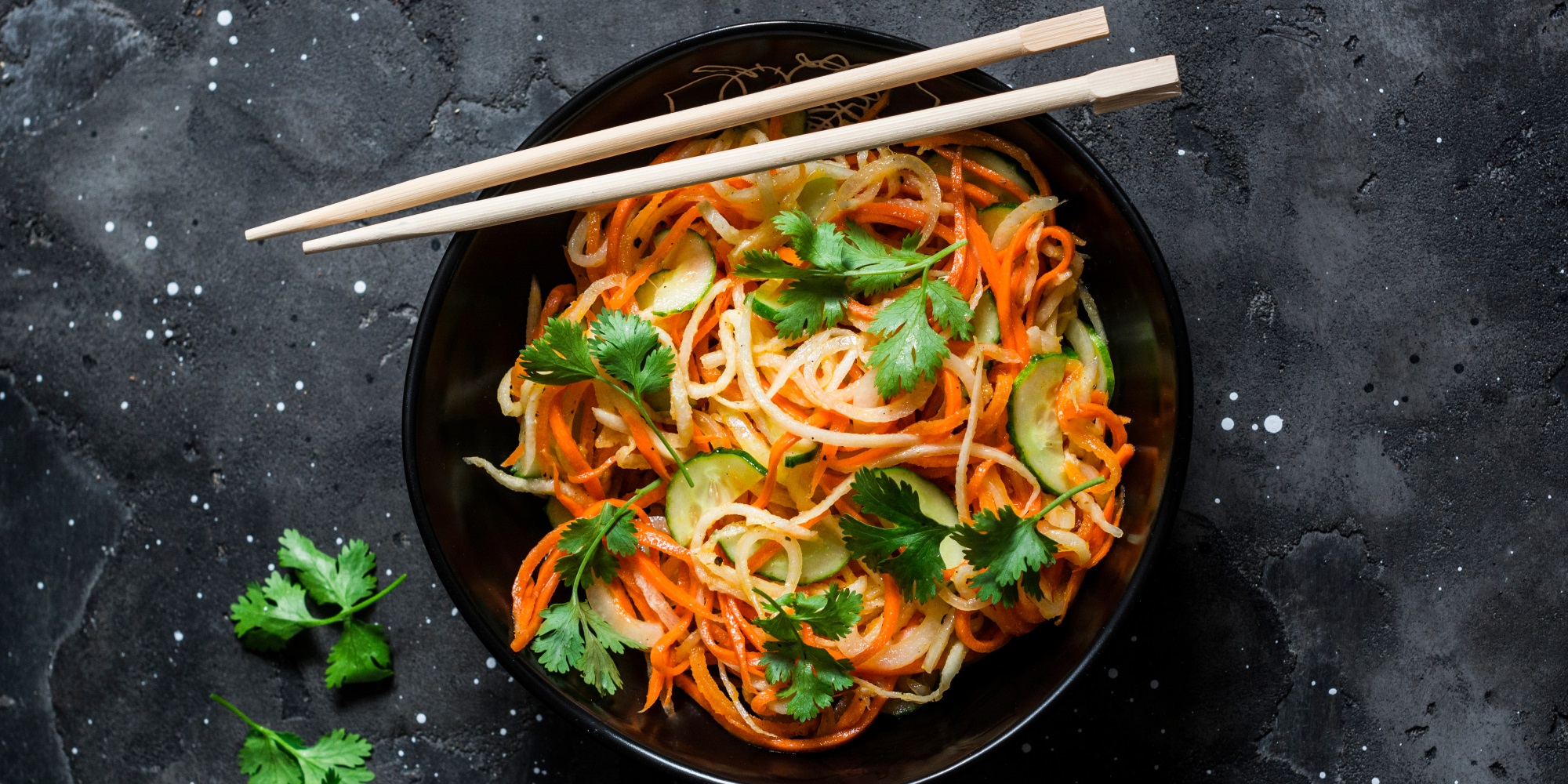 Carrots, daikon, cucumbers, onions and cilantro