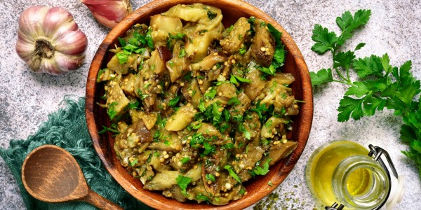 Grilled eggplant, parsley, garlic and olive oil