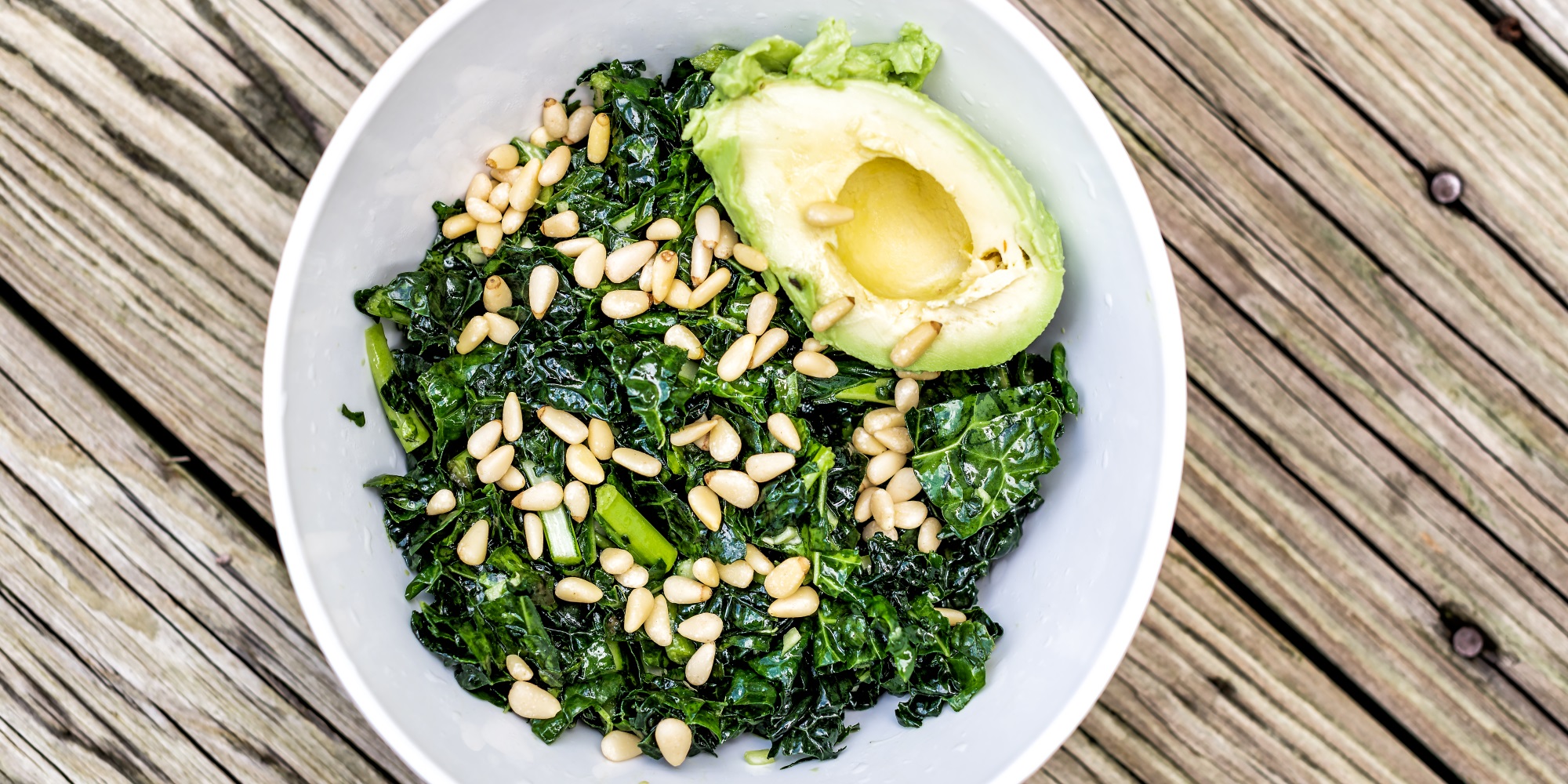 Kale, pine nuts and avocado