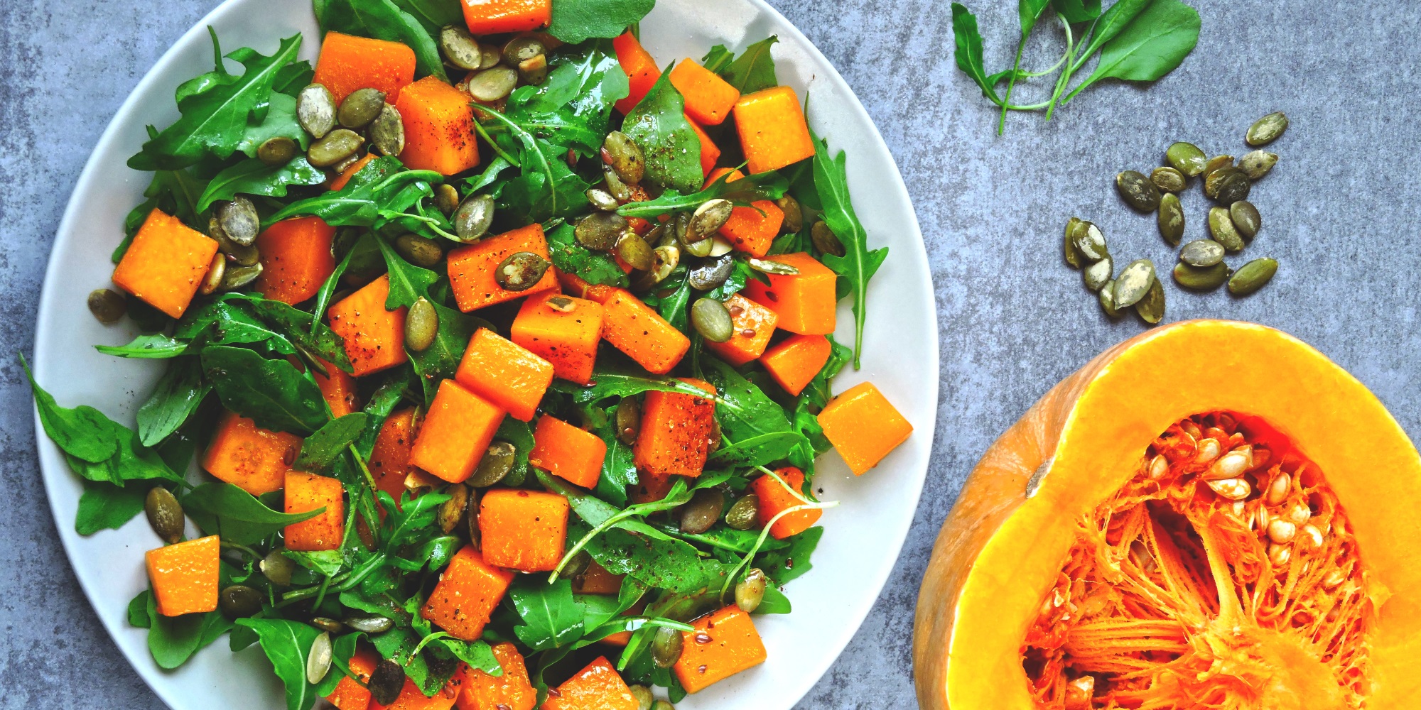 Pumpkin, arugula and pumpkin seeds