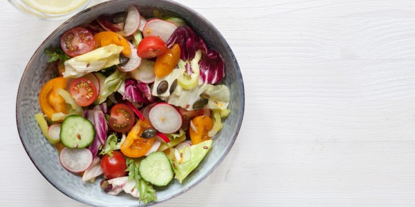 Tomatoes, cucumbers, lettuce, radishes and pumpkin seeds