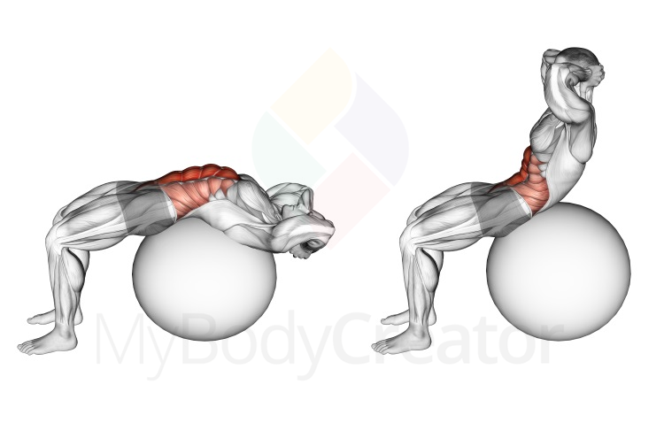 Коремно разгъване на фитнес топка